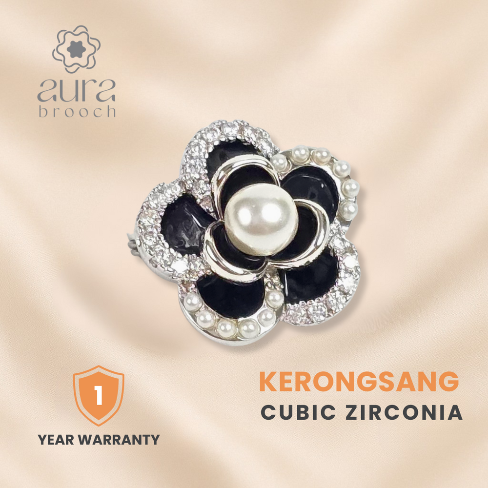 Black Camellia Pearl Brooch