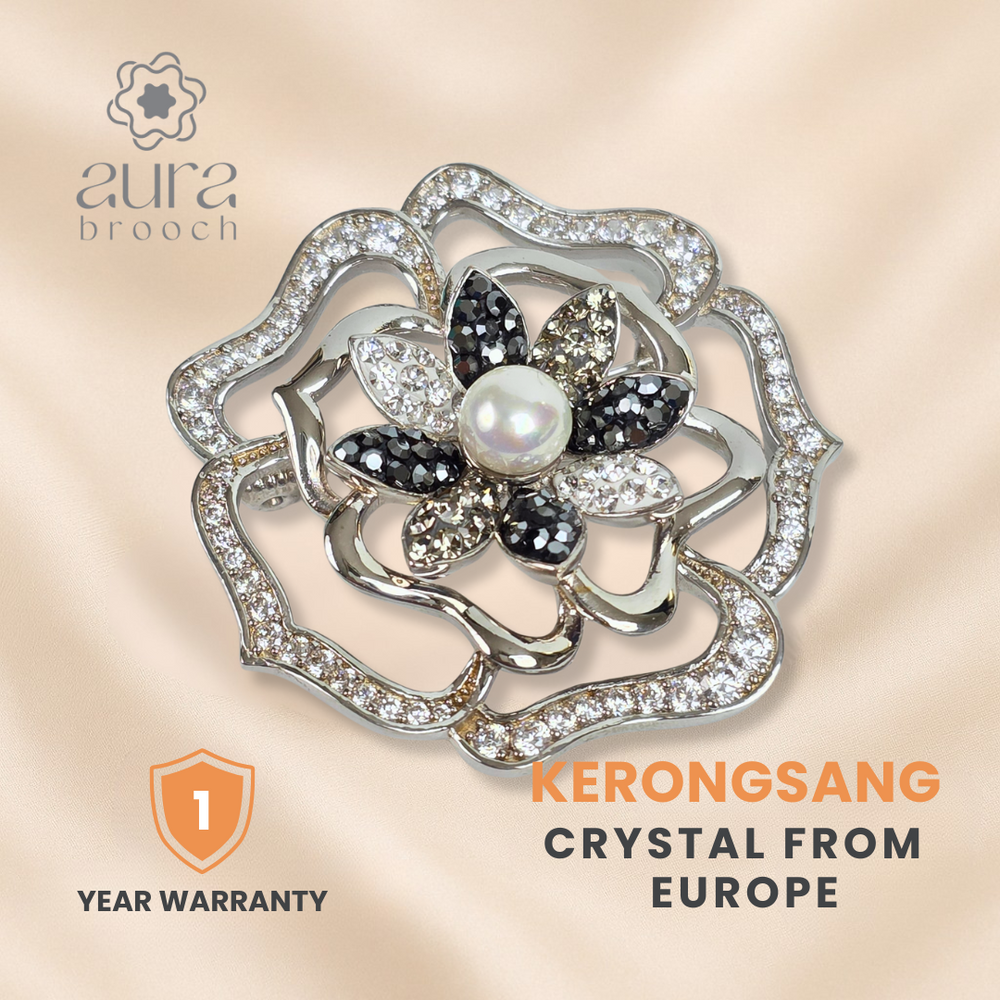Brooch Bunga Mewah Kristal Eropah