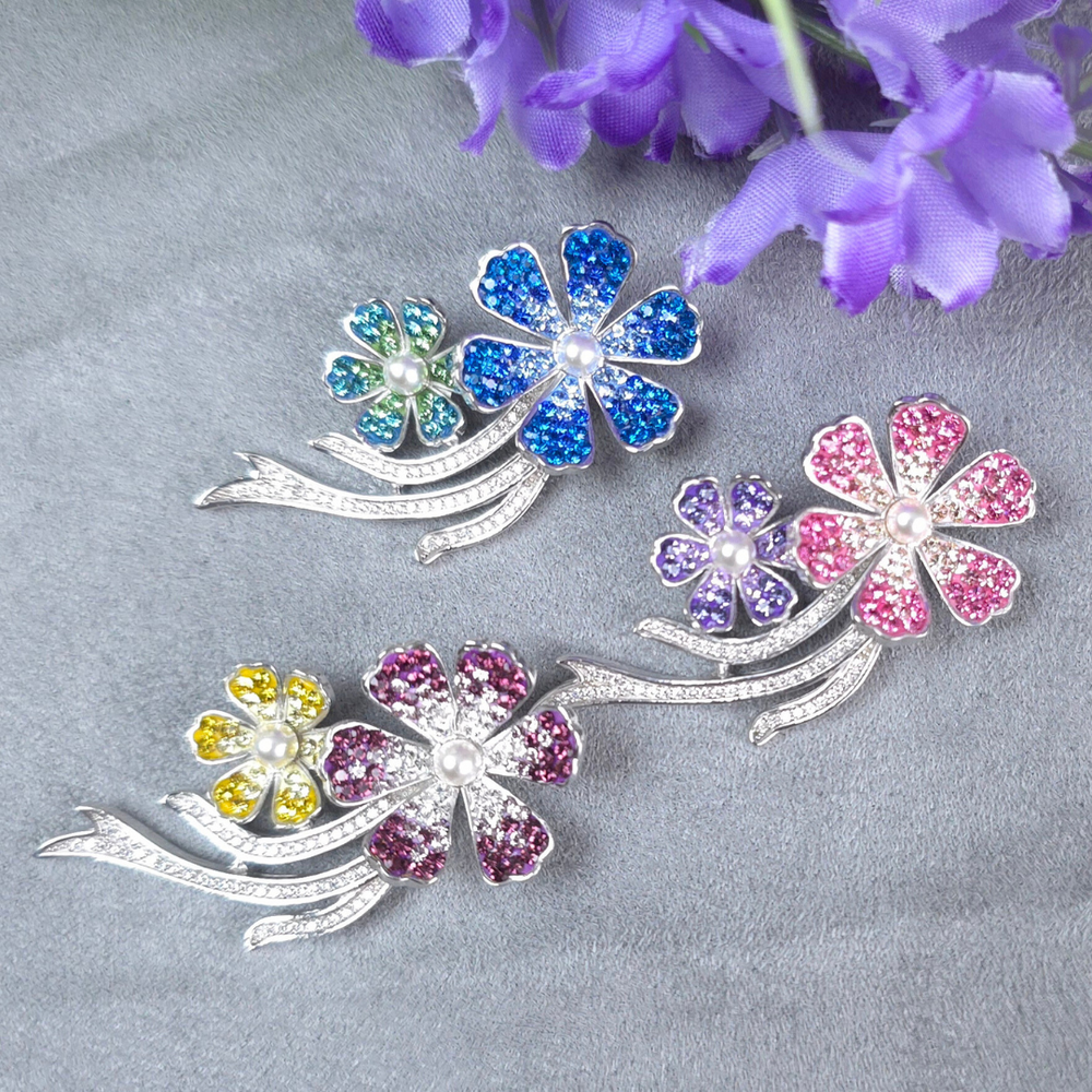 Twin Blossom Pearl Brooch