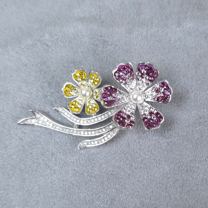 Twin Blossom Pearl Brooch